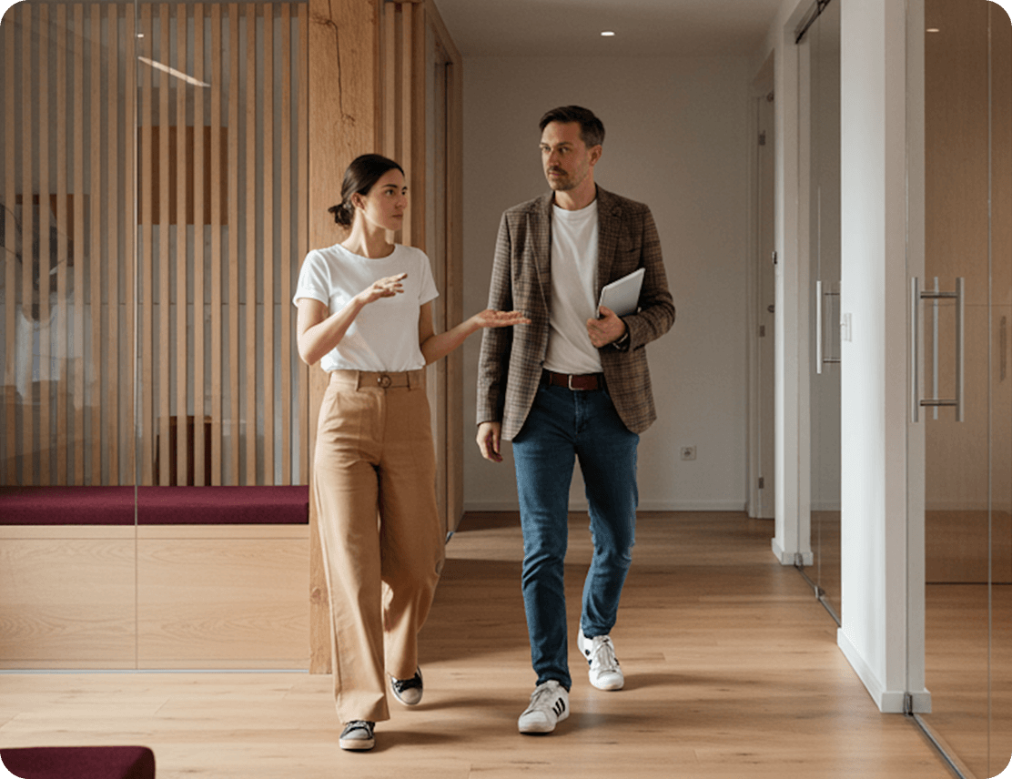 Advisors walking through the office